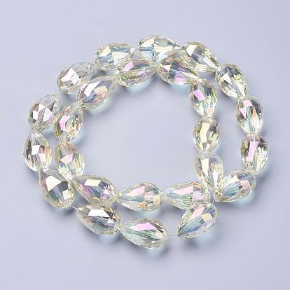 Electroplate Glass Beads Strands, Full Plated, Faceted, Drop
