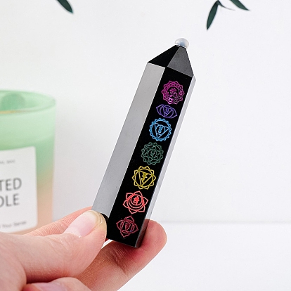 Chakra Flower Natural Black Obsidian Pointed Prism Bar Home Display Decoration, Healing Stone Wands, for Reiki Chakra Meditation Therapy Decos, Faceted Bullet