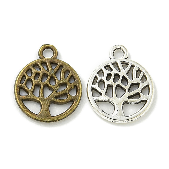 Сплавочные подвески тибетского стиля, без свинца и без кадмия, плоские круглые с дерева жизни