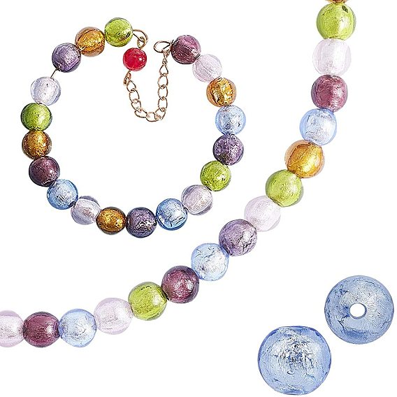 Handmade Silver Foil Lampwork Beads, Round
