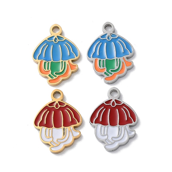 304 Stainless Steel Pendants, with Enamel, Jellyfish Charm