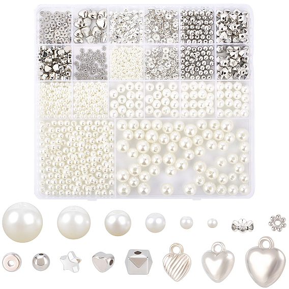 Наборы для самостоятельного изготовления круглых сердечек с фурнитурой, включая АБС-пластик, имитацию жемчуга и латунные стразы, пластиковые бусины CCB., Подвеска из акрила и пластика CCB