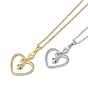 Латунные микропаве прозрачные кубические цирконии сердце змея подвески ожерелья, 304 из нержавеющей стали кабель цепи ожерелья