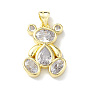 Rack Plating Brass Micro Pave Cubic Zirconia Pendants, Lead Free & Cadmium Free, Bear Charm, Real 18K Gold Plated
