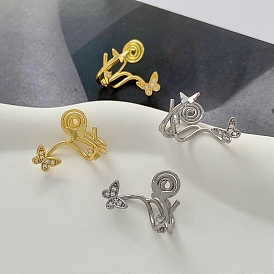 Латунные серьги-манжеты из прозрачного кубического циркония, бабочка