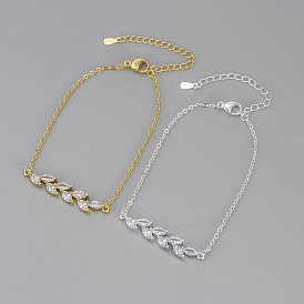 Браслеты из латуни с инкрустацией из прозрачных кубических цирконий., браслеты-цепочки для женщин