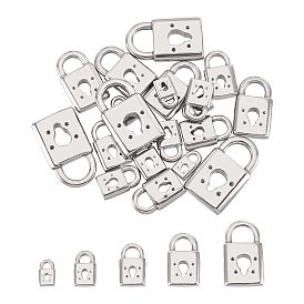 20Pcs 5 Style 304 Stainless Steel Pendant, Padlock