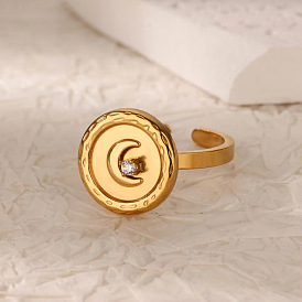 304 регулируемые манжеты из нержавеющей стали и страз, плоские круглые с луной