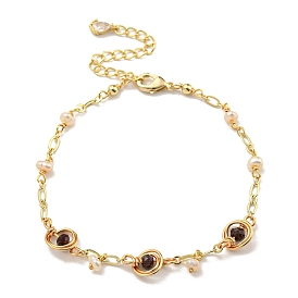 Bracelets à maillons en cristal rouge teints naturels, rondelles à facettes, bracelets de chaîne en laiton avec perles naturelles pour femmes