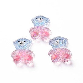Transparent Epoxy Resin Cabochons, with Glitter Powder, Bear