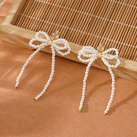 Bohemian Style Asymmetric Bowknot Stud Earrings, Unique Fashion Statement Piece, with Imitation Pearl