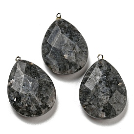 Natural Labradorite Pendants, Faceted Teardrop with Stainless Steel Color Tone 301 Stainless Steel Loops