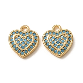 Synthetic Turquoise Pendants, Brass Heart Charms, Nickel Free