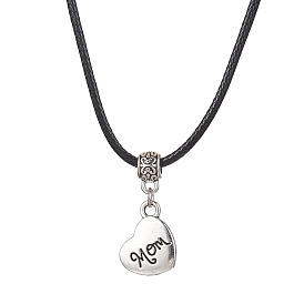 Heart with Word Mom Alloy Pendant Necklace with Imitation Leather Cords, for Mother's Day