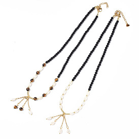Tassel Pendant Necklace with Glass Beaded Chains for Women