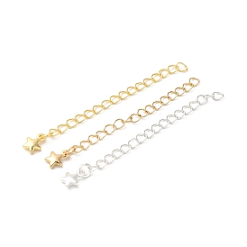 Rack Plating Brass Ends with Chain and Charms, Long-Lasting Plated, Lead Free & Cadmium Free, Star