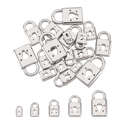 20Pcs 5 Style 304 Stainless Steel Pendant, Padlock