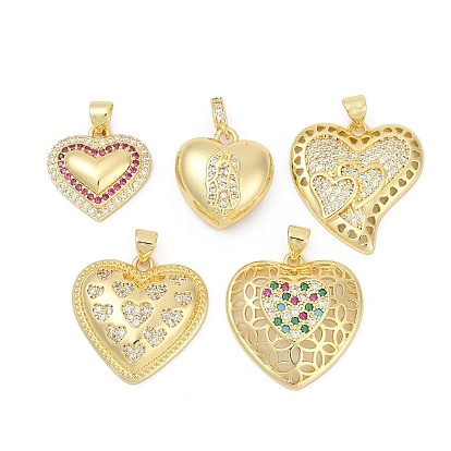 Латунные микро проложить кубического циркония подвески, сердце, без свинца и без кадмия, долговечный, стойки покрытие