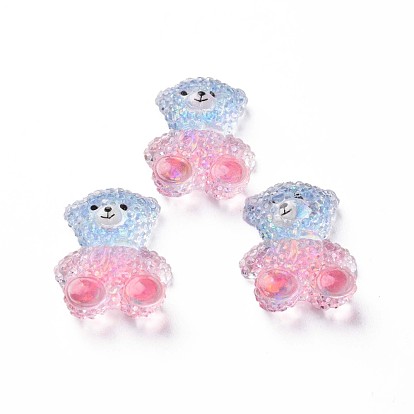 Transparent Epoxy Resin Cabochons, with Glitter Powder, Bear