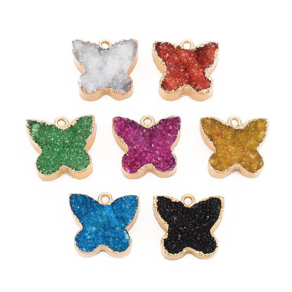 Естественно druzy агат подвески, с легкими позолоченными железами, бабочка