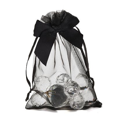 Rectangle Lace Organza Drawstring Gift Bags, with Bowknot, for Wedding Party Storage Bags