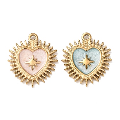 304 подвески из нержавеющей стали, с эмалью, сердце со звездными подвесками, реальный 18 k позолоченный, ионное покрытие (ip)