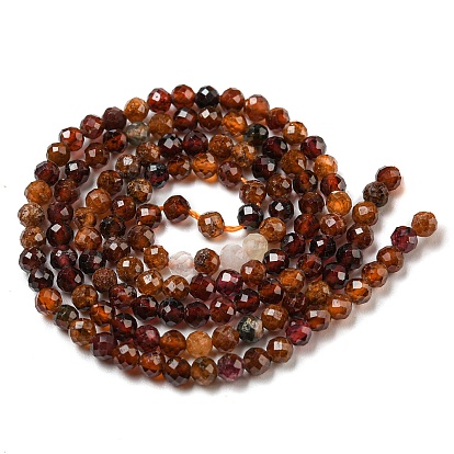 Natural Orange Garnet Beads Strands, Faceted, Round