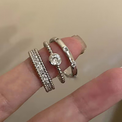 Латунные кольца-манжеты с микропаве и прозрачным цирконием для женщин