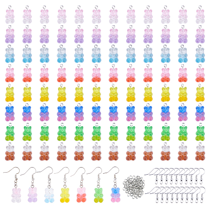 DIY Glitter Bear Earring Kits, Including Transparent Resin Pendants, Iron Jump Rings, Brass Earring Hooks, Platinum