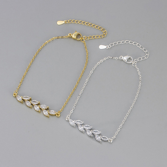 Браслеты из латуни с инкрустацией из прозрачных кубических цирконий., браслеты-цепочки для женщин