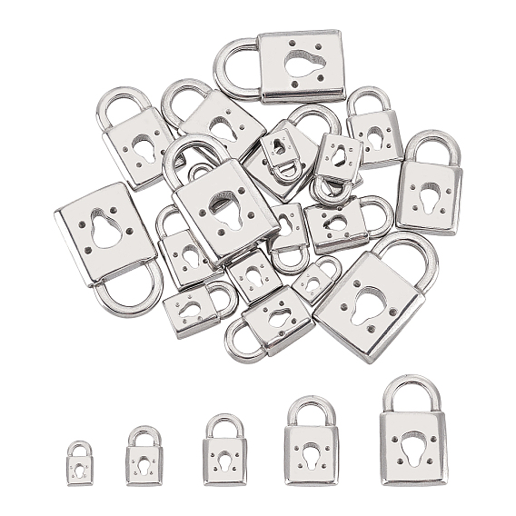 20Pcs 5 Style 304 Stainless Steel Pendant, Padlock