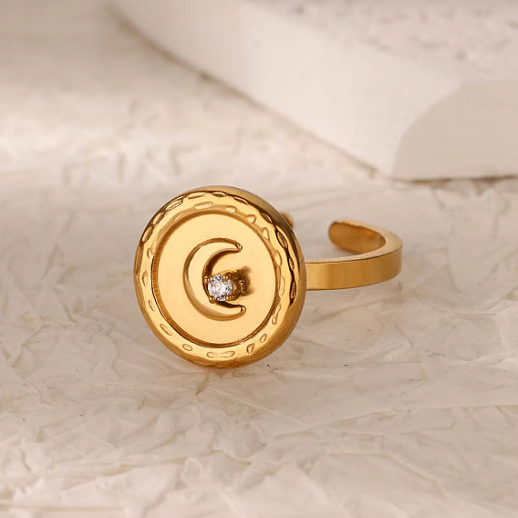 304 регулируемые манжеты из нержавеющей стали и страз, плоские круглые с луной