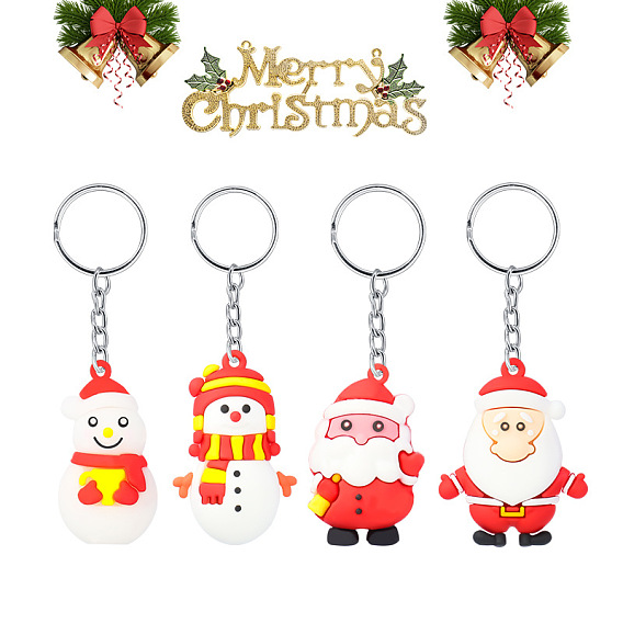 Cute Reindeer Snowman PVC Keychain Pendant - Christmas Decoration Gift.