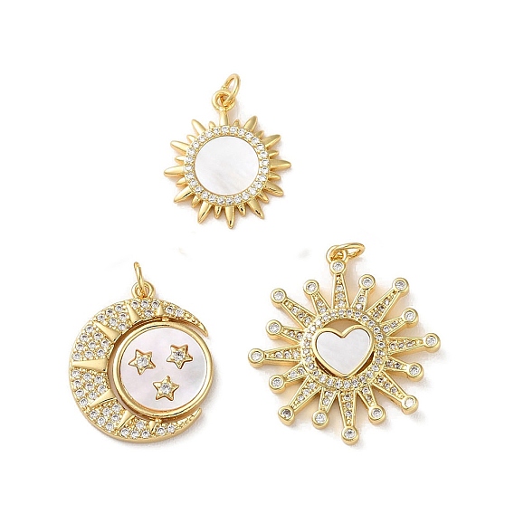 Латунные микропаве прозрачные подвески с фианитом, без кадмия и без свинца, с раковиной и прыгать кольцо, реальный 18 k позолоченный