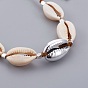 Cowrie Shell Beads Braided Bead Bracelets, with Polyester Cords, Electroplated Cowrie Shell Beads