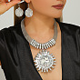 Aluminum & Alloy & Acrylic Sunflower Statement Jewelry Set, Bib Necklace & Spiral Dangle Earrings for Women