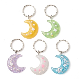 Plastic Moon & Star Keychain, with Iron Keychain Clasp Findings