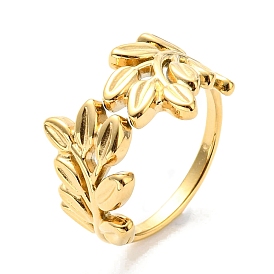 304 Stainless Steel Open Cuff Ring for Women, Leaf