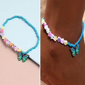 Браслеты на ногу из сплава с подвесками из стеклянных бусинок для пляжной вечеринки, золотые