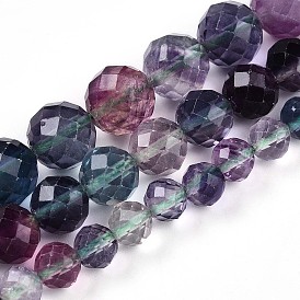 Cordes naturelles de perles de fluorite arc-en-ciel, rond à facettes