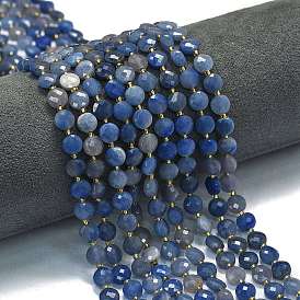 Нити бусин из натурального синего авантюрина (окрашенного и нагретого), с бисером, граненый ромб, плоско-круглые