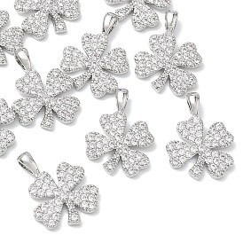 Colgantes de latón con circonitas cúbicas transparentes de Shegrace, Dijes de trébol de cuatro hojas, sin cadmio, plomo, níquel