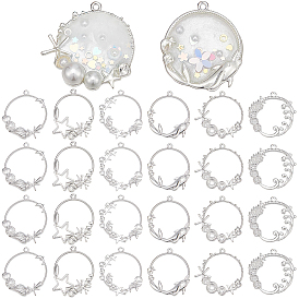 24 piezas 6 estilos colgantes de bisel con parte posterior abierta de aleación, para diy resina uv, resina epoxica, Joyas de flores prensadas, estilo del océano, formas mixtas