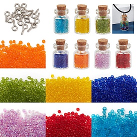 DIY Pendant Making Kits, Including Glass Wishing Bottle, Iron Screw Eye Pin Peg Bails, 12/0 Round Transparent & Trans Glass Seed Beads