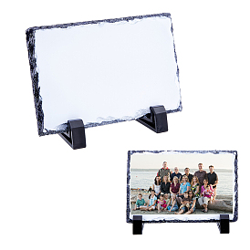 Sublimation Blank Natural Slate Rock Stone Plate, with 2Pcs Plastic Racks, Vertical Rectangle Photo Frame for Heat Press Machine