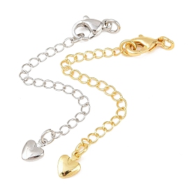 Латунный удлинитель бордюрной цепи, цепочки с застежками-карабинами и подвесками в виде сердечек