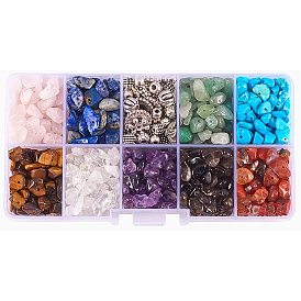 DIY Spacer Beads Making, with Natural & Synthetic Mixed Gemstone Chip Beads, Mixed Style Tibetan Style Alloy Bead Caps and Tibetan Style Alloy Spacer Beads