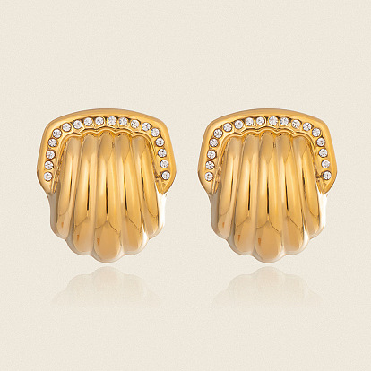 304 серьги-гвоздики из нержавеющей стали в полоску, со стразами