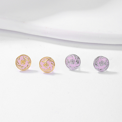 S925 Sterling Silver Flat Round with Flower Pattern Stud Earrings