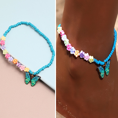 Браслеты на ногу из сплава с подвесками из стеклянных бусинок для пляжной вечеринки, золотые